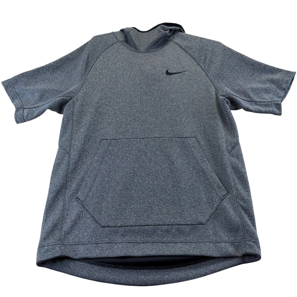 Nike Hoodie Mens M Gray Dri-FIT Short Sleeve Training Pullover Pocket Raglan